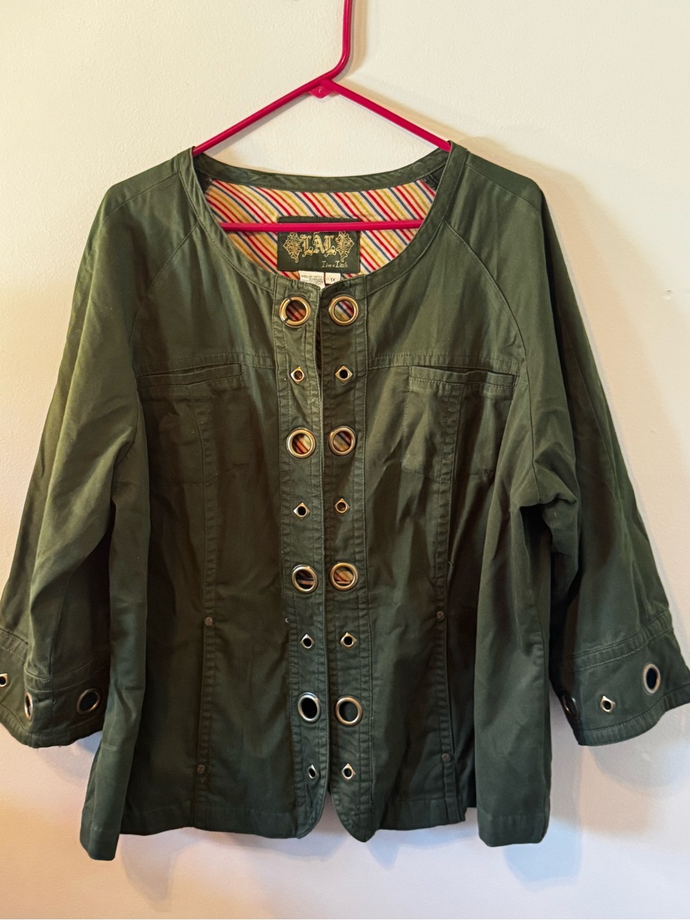 Live a Little Olive Green Utility Jacket with Grommet Detail